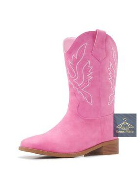 Faux Leather Square Toe Mid Calf Cowgirl Boots for Women